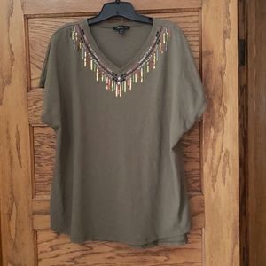 LANE BRYANT KHAKI V NECK SHORT SLEEVE TOP